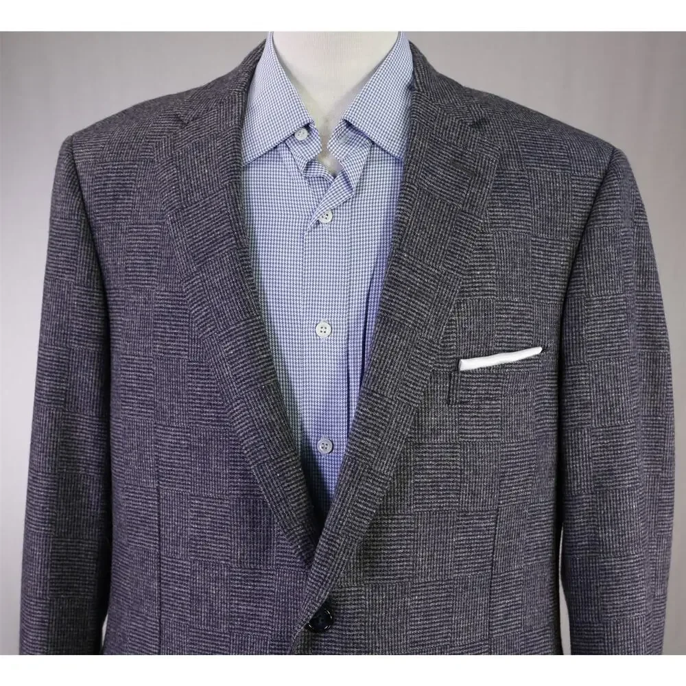 Paul Stuart Current Gray Navy Basket Weave Scottish Lambswool Blazer Jacket 44L